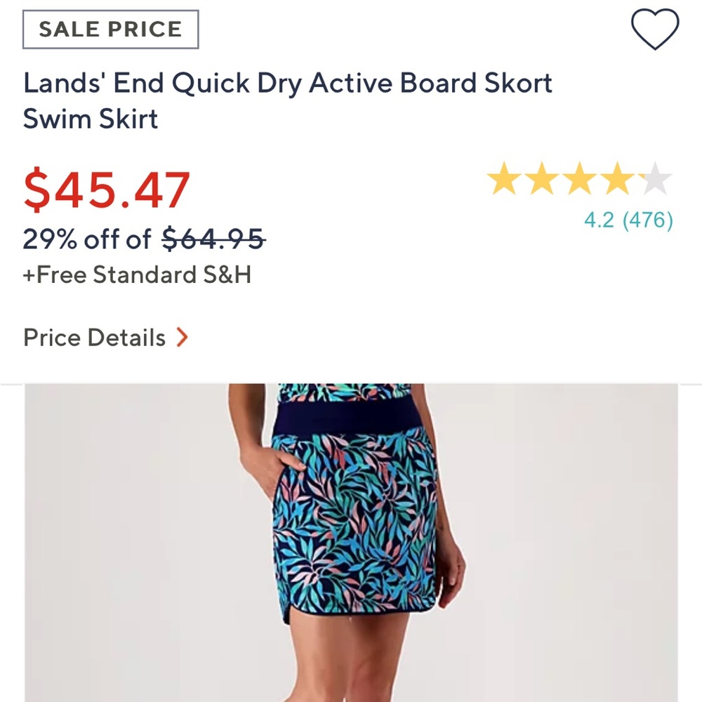 Land's End- Navy Leaves Quick Dry Board Swim Skort- Size: 22W- Never Worn!